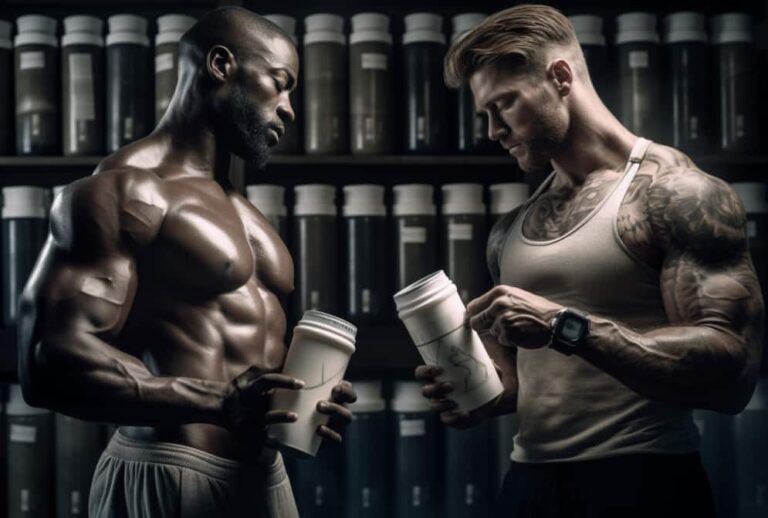 men at gym with creatine